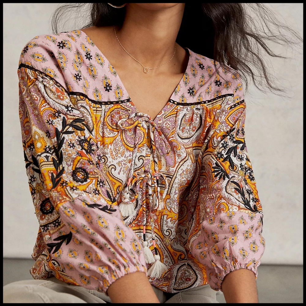 Anthropologie Pink and Orange Paisley Blouse